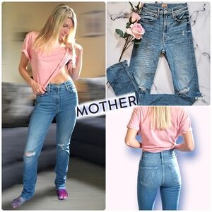 NWOT Mother High Waisted Rider Skimp Jeans In Tripping Twice Size 25